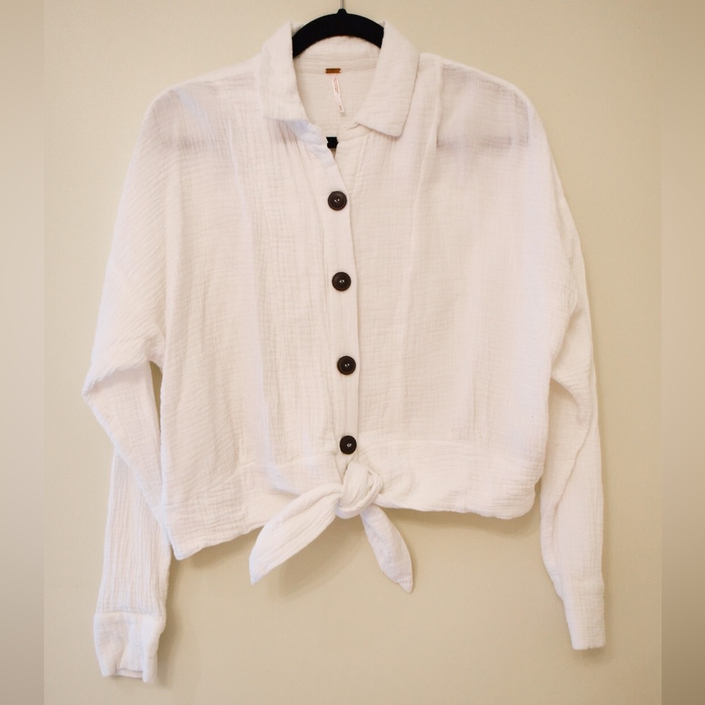 Free People Boho Cotton Button Tie Top